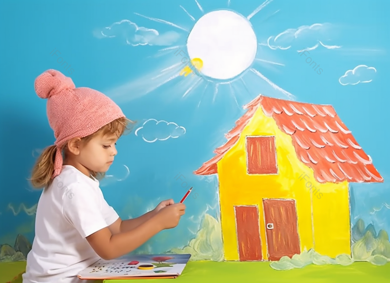 学龄前小女孩绘画有创造力快乐实拍,高清,摄影图,摄影图片,图片大全,摄影图免费下载